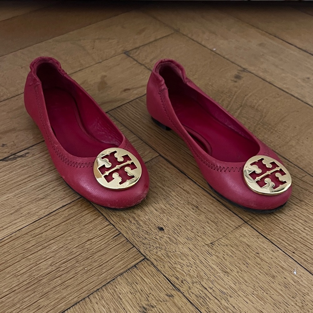Tory Burch Fuchsia Flats with Gold Emblem